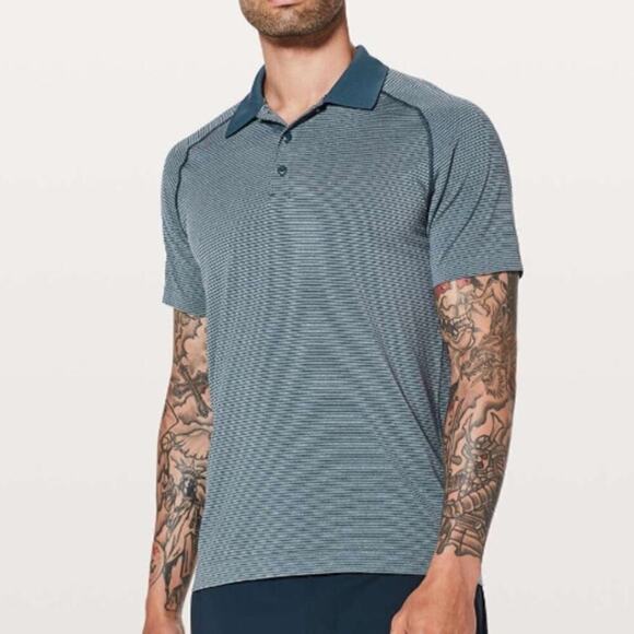 lululemon athletica Other - Lululemon Metal Vent Tech Polo Shirt Seamless Striped In Blue Grey Size Small